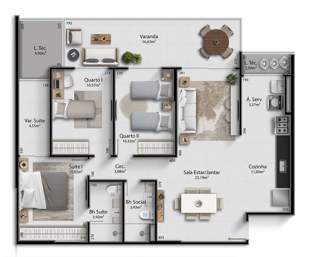 Colunas 3 e 4 - 124,38m²