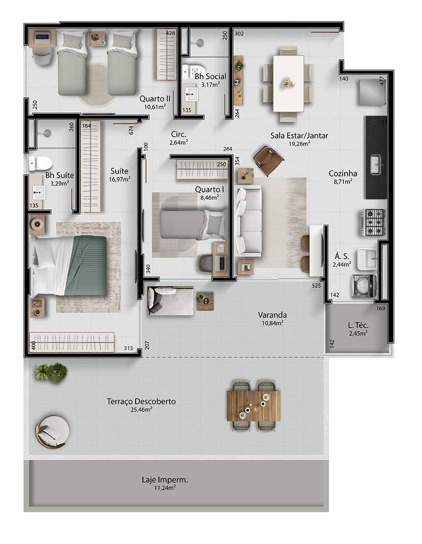 Coluna 6 - Terraço Descoberto - 125,53m²