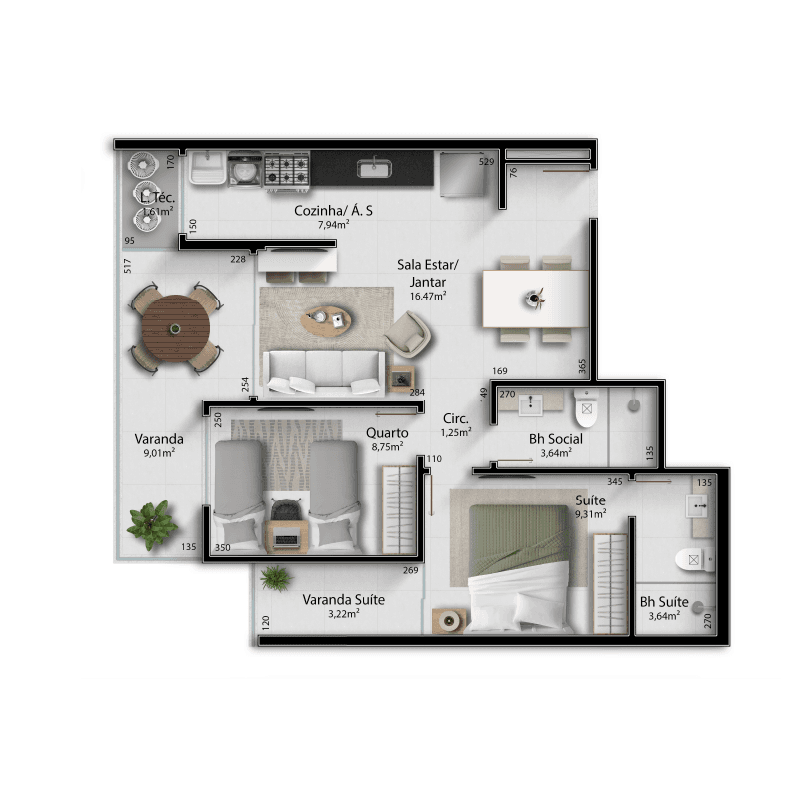 Colunas 7 e 8 - 74,81m²
