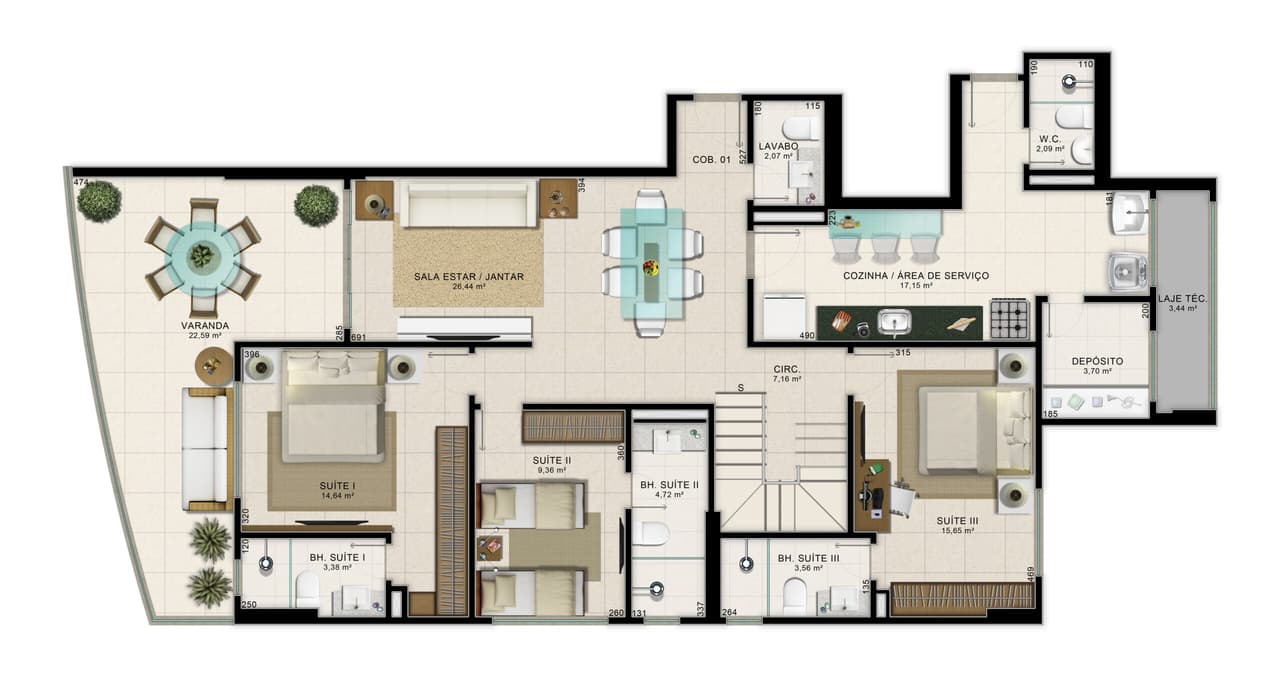 Cobertura 01 - 300,40m²