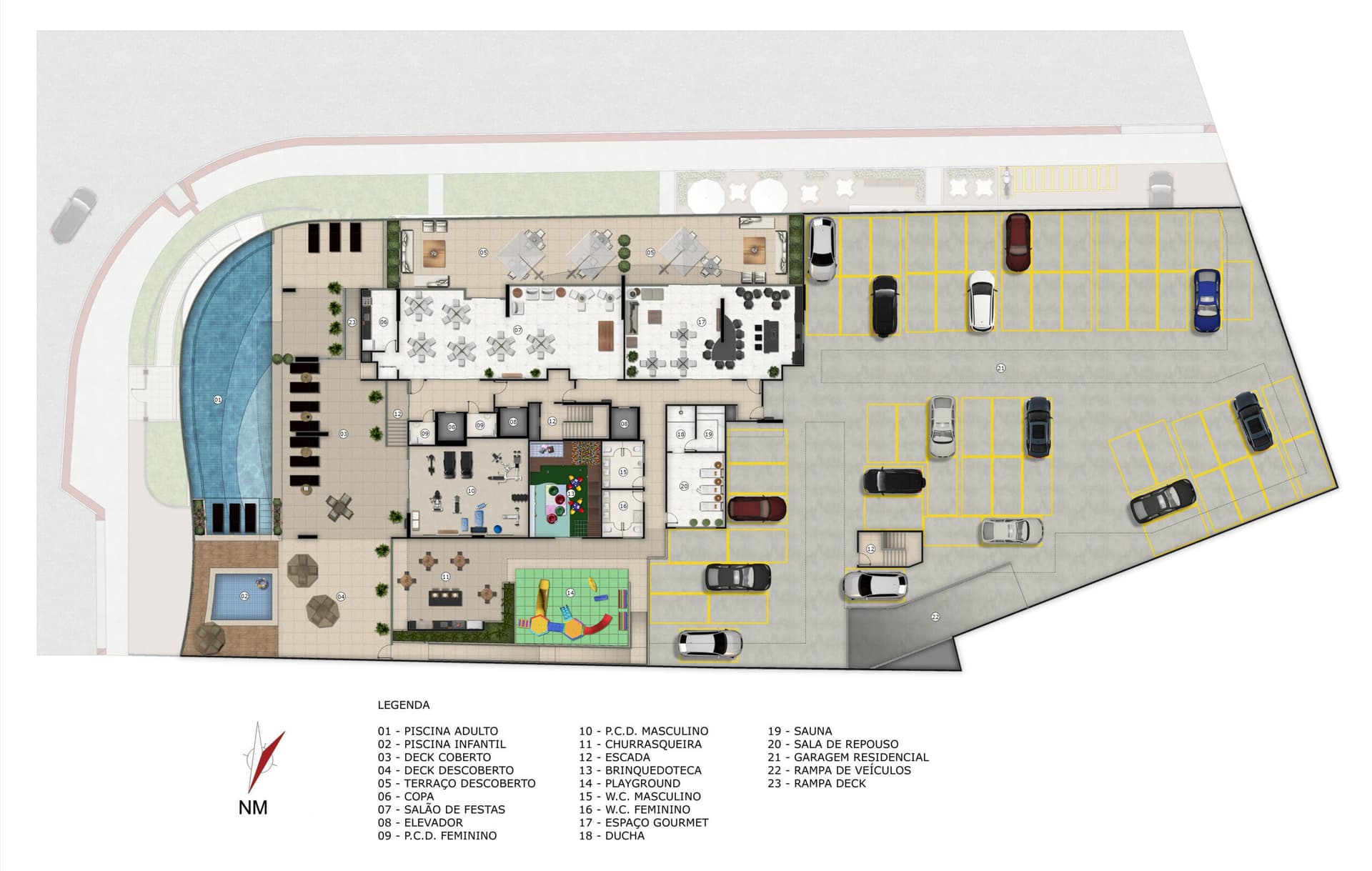 Hall de entrada e lojas no pavimento