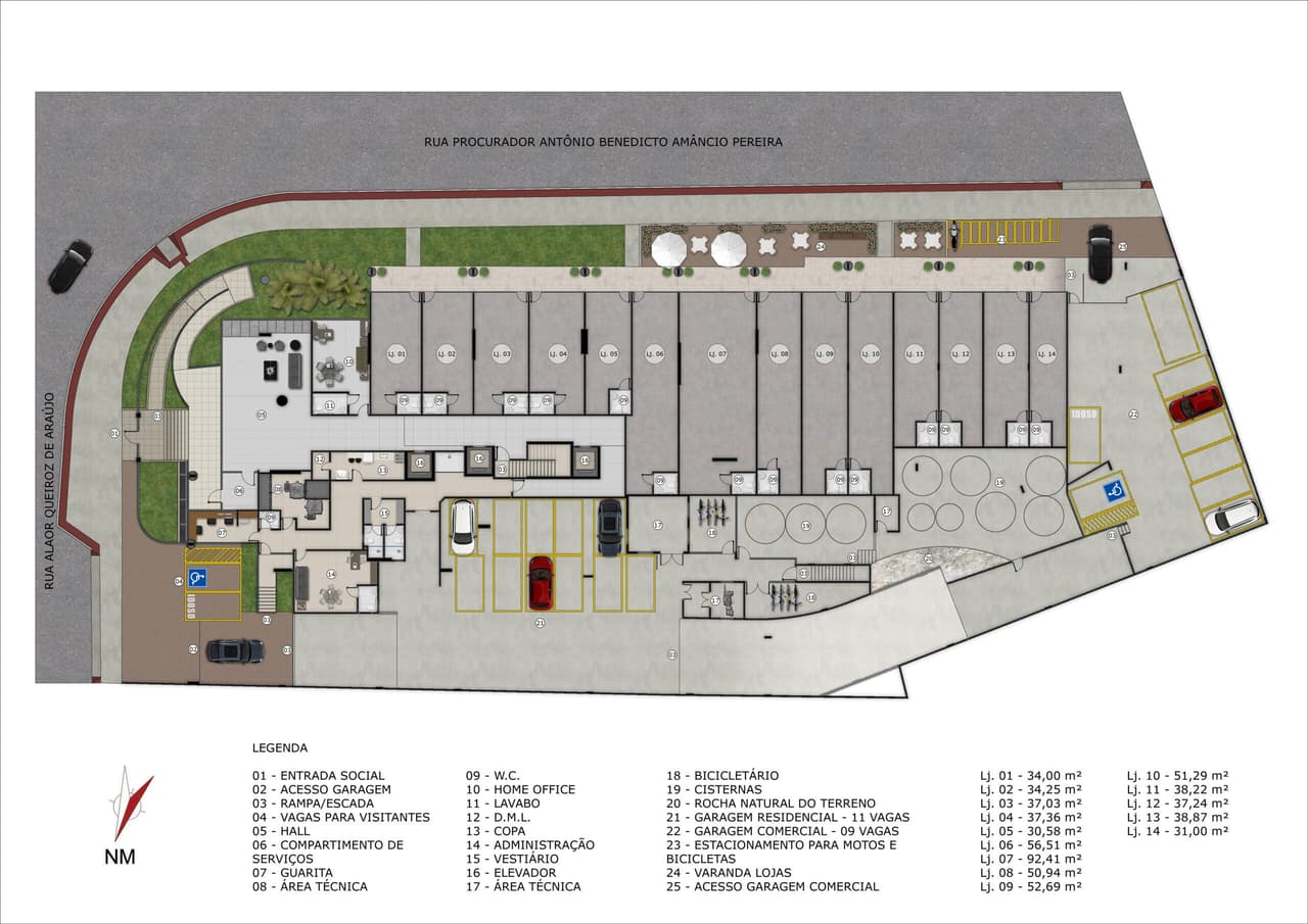 Área de lazer e garagem